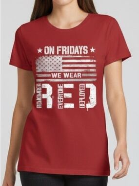 PORT & COMPANY On Fridays We Wear Red Patriotic Short Sleeve Tee Size Medium